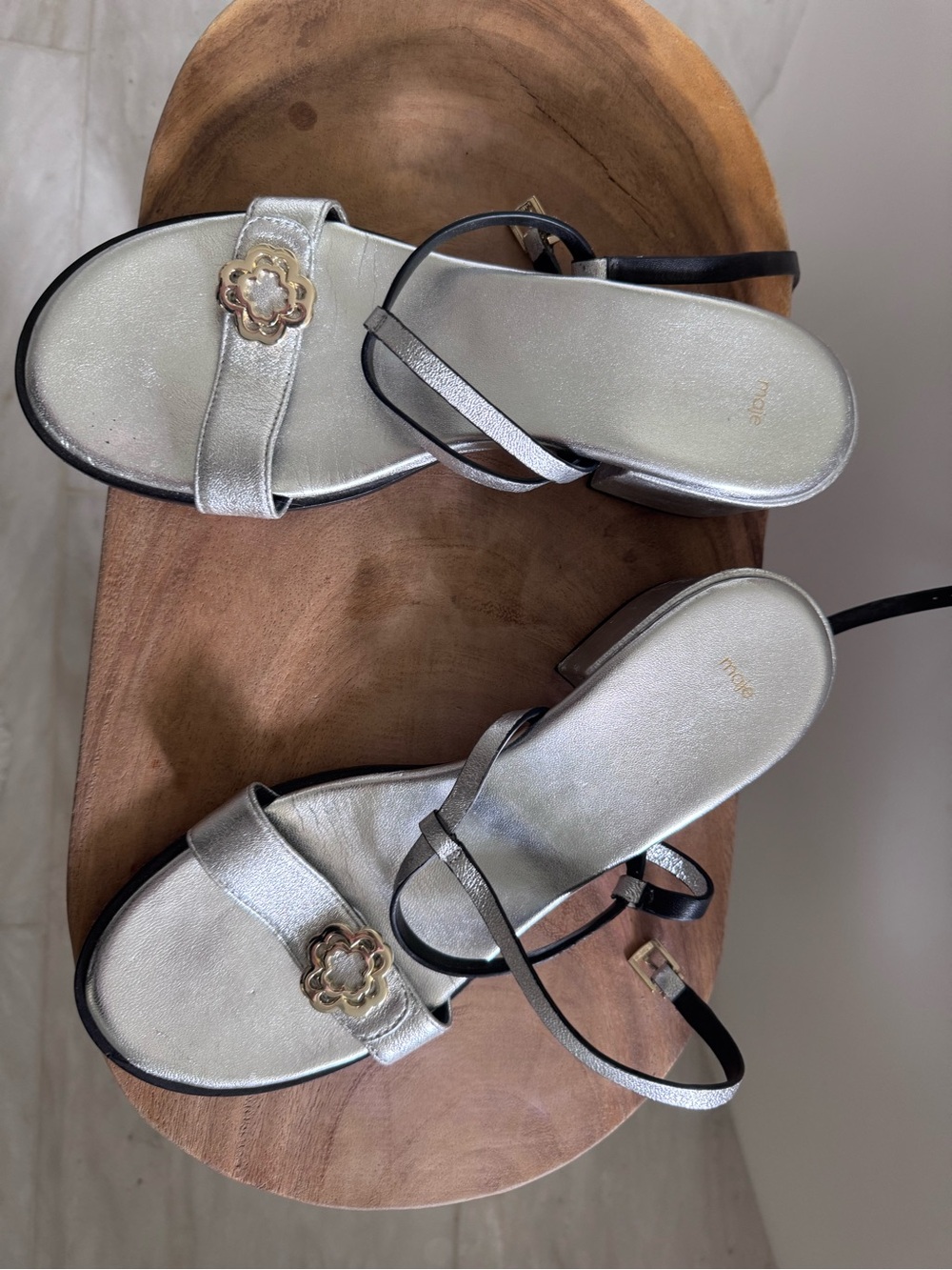 Maje Metallic Silver Strappy Sandals by None - Elegant Women's Flat Sandals